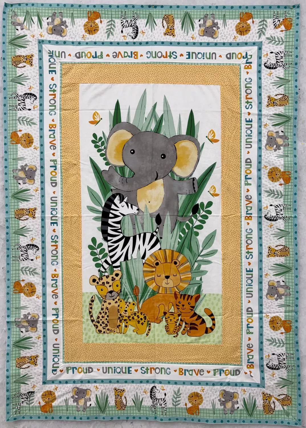 Safari Snuggles - SAMPLE - Pieced Top - 44.5" x 63" (binding incl)