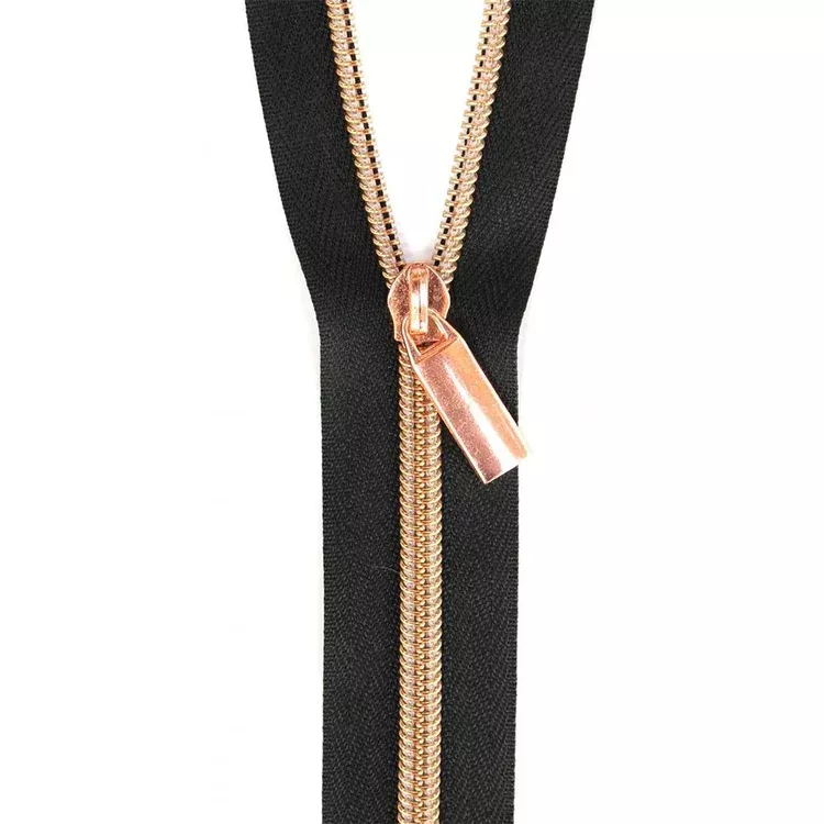 Sallie Tomato - 3 Yard Zipper - Black Tape with Rose Gold Coil #5