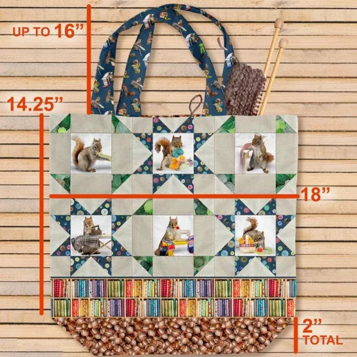 The Secret Life of Squirrels IV - PANEL - Clothworks - Canvas Tote Y4903-55