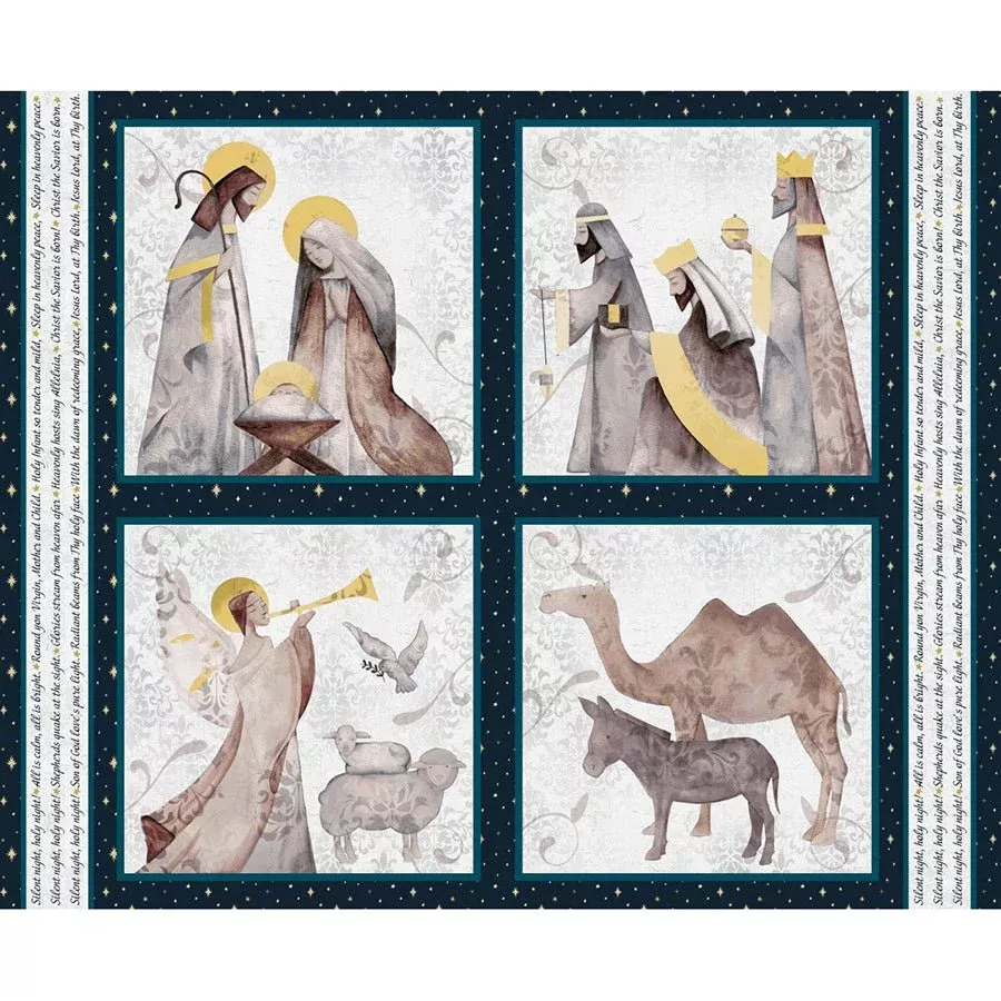 Silent Night 36" Pillow Blocks Panel Navy