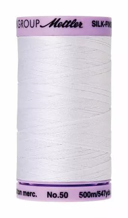 Silk-Finish 50wt Solid Cotton Thread 547yd/500M White by Mettler 9104-2000