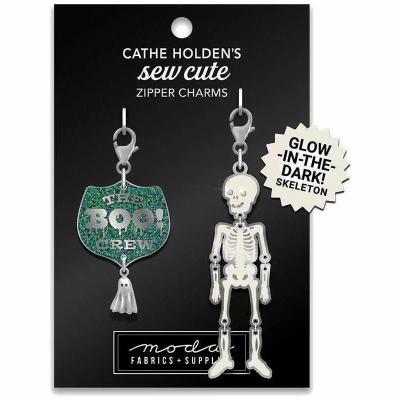 Skeleton Boo Badge Zipper Charms from Moda Fabrics
