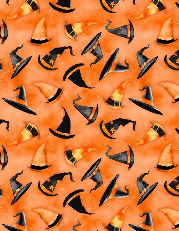 Spooky Tails - Wilmington Prints - 1665-33933-889 - Orange Witches Hats