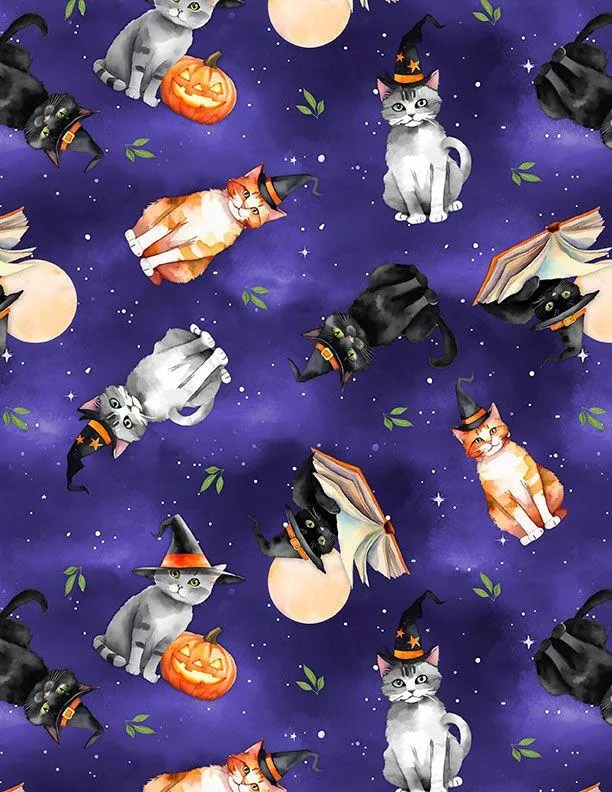 Spooky Tails - Wilmington Prints - 1665-33934-689 - Cats Purple