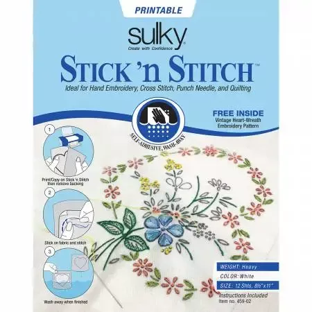 Stick N Stitch Self Adhesive Wash Away Stabilizer Twelve sheets of 8-1/2 x 11 459-02