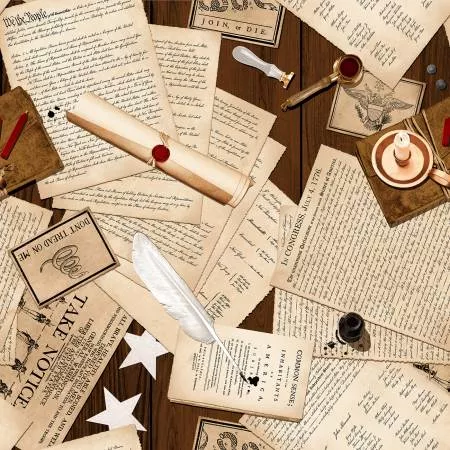 Studio E 108" Cotton Documents 8569-43 Cream/Brown