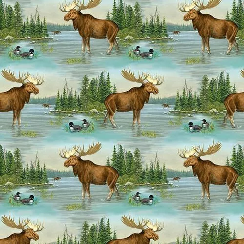STUDIO E Along the Valley - Moose 6448-11 Blue- Cotton Fabric