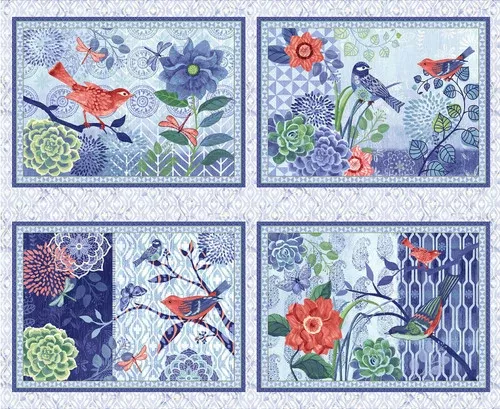 Studio E Bella Blue Birds Light Blue Placemat Panel ONLINE PURCHASE ONLY