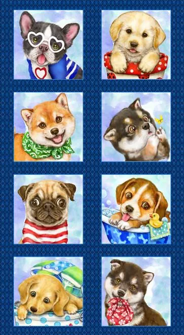 STUDIO E Trendy Pups Panel 6895P-77 Navy - Cotton Fabric
