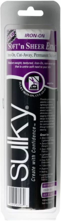 Sulky - Soft 'n Sheer Extra-Medium Weight- Iron-On Cut- Away, Permanent Stabilizer 8" x 8 Yds