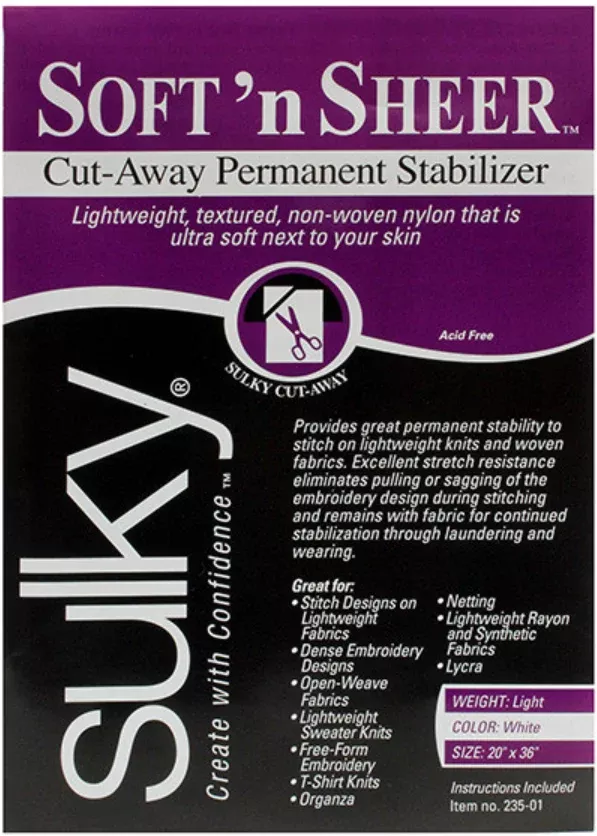 Sulky - Soft 'n Sheer Lightweight- Cut- Away, Permanent Stabilizer 20" x 36"