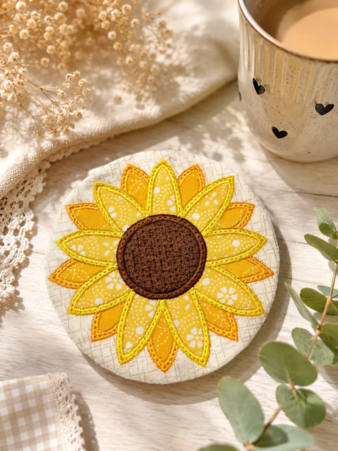 Sunflower Mug Rug (Downloadable Machine Embroidery Pattern)