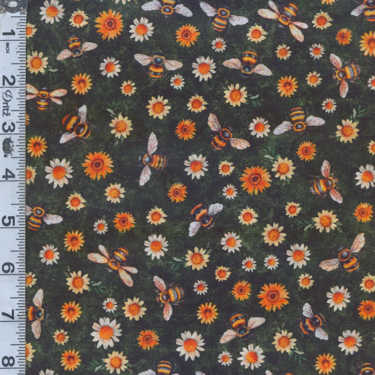 Sunflower Serenade - Sunflowers & Bumble Bees Green