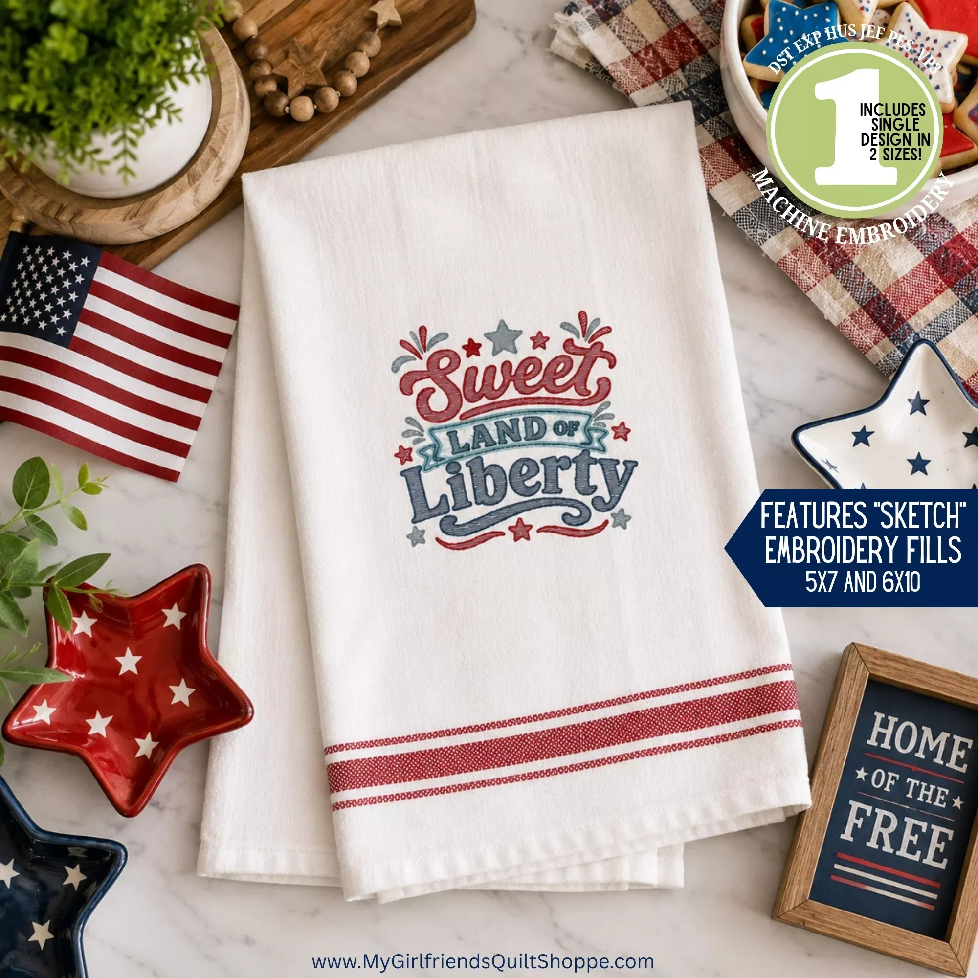 Sweet Land of Liberty Sketch (Downloadable Machine Embroidery Design)