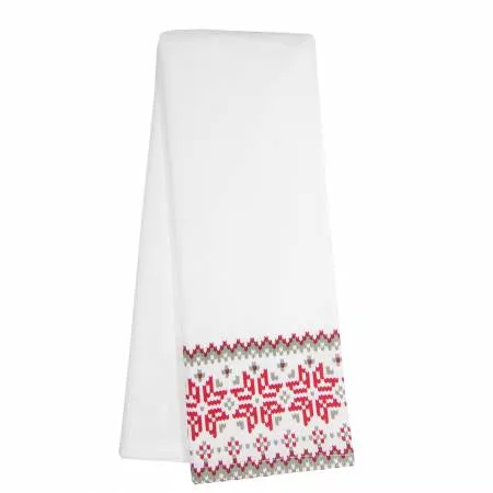 Tea Towel Solid White and Red Christmas Bottom