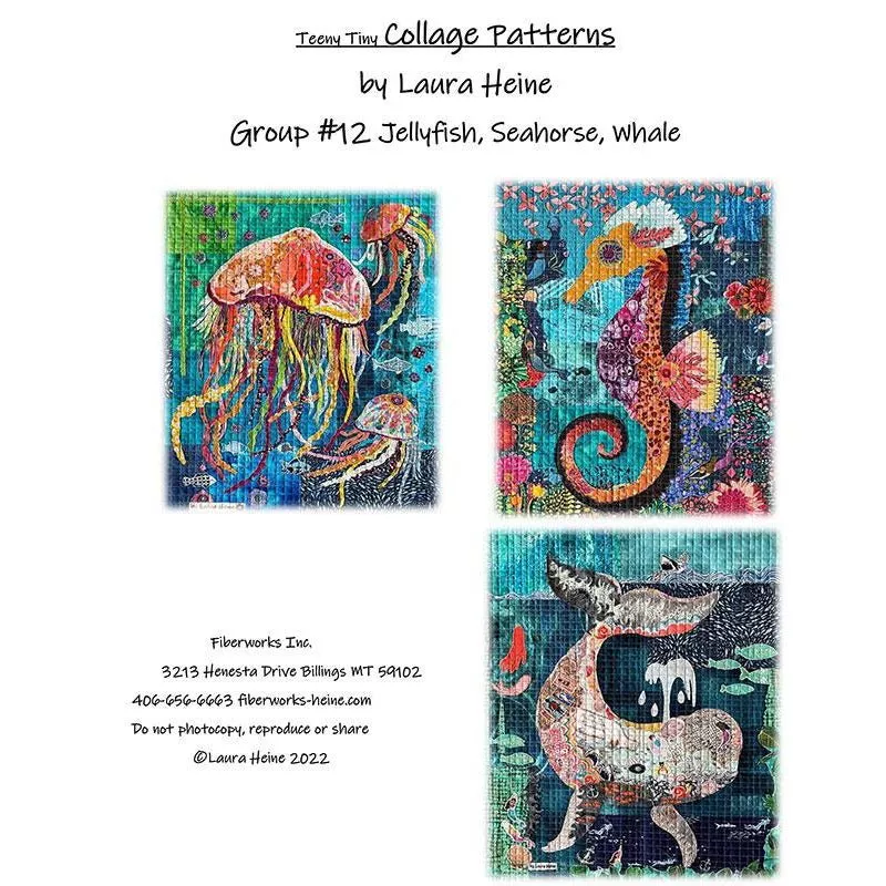 Teeny Tiny Collage Group #12 Jellyfish, Seahorse, and Whale Collage Pattern