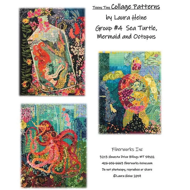 Teeny Tiny Collage Group #4 Sea Turtle, Mermaid and Octopus Collage Pattern