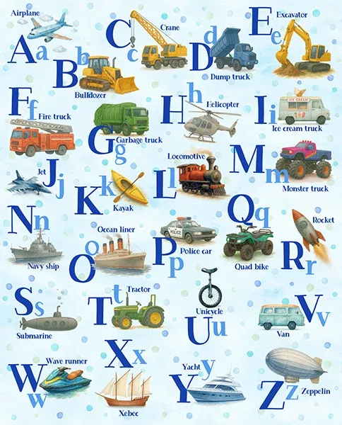 Things That Go From A to Z - 36" Alphabet Panel