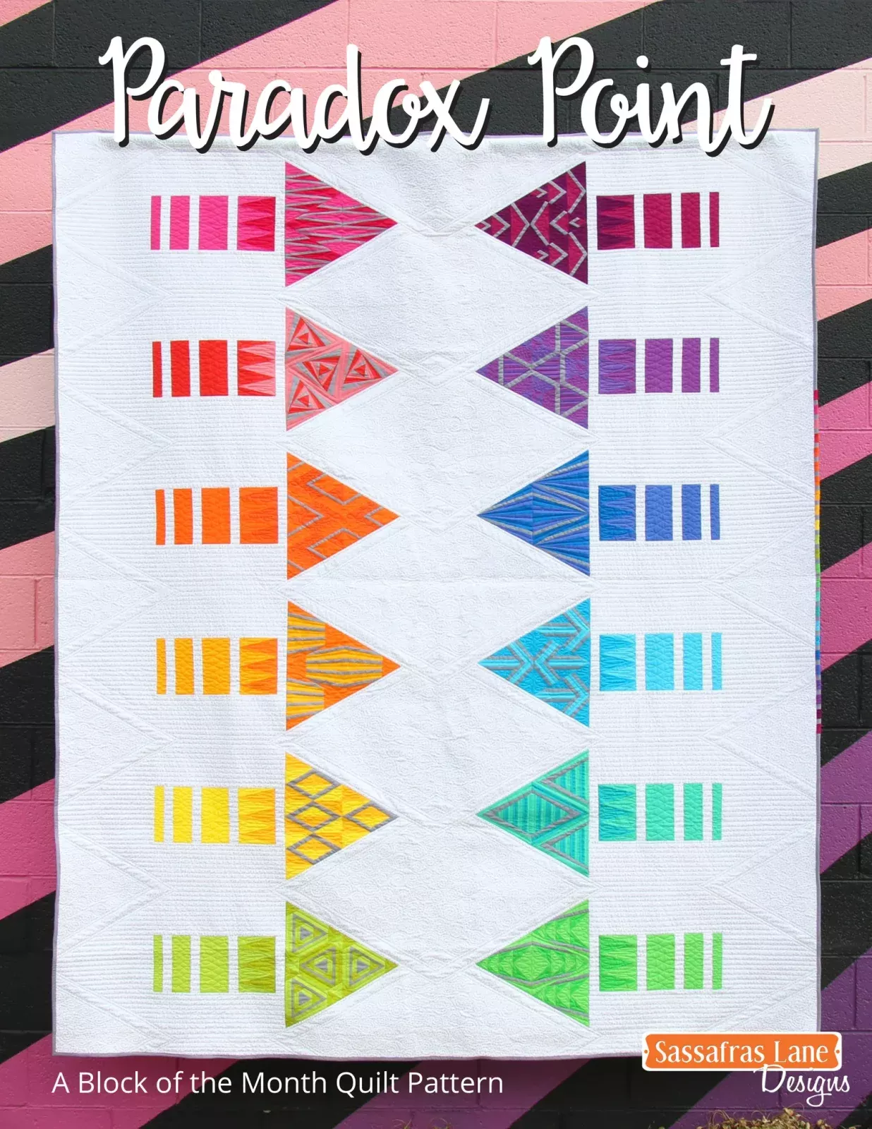 This Block-of-the-Month pattern features 12 unique and modern arrow quilt blocks. Pattern includes full-size foundations, full color diagrams, simple construction and a coloring page.