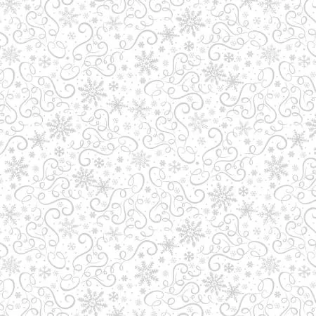 Timeless Treasures 42" Cotton Whiteout White Scrolls & Snowflakes HUE-C3911 white on white