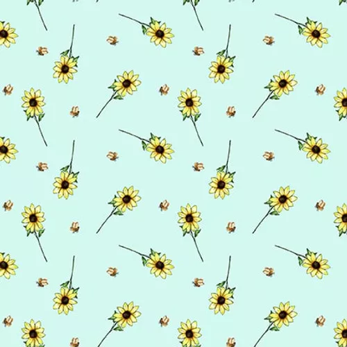 A Trip to the Farm in Mini Sunflowers Light Teal by StudioE Fabrics 7152-17