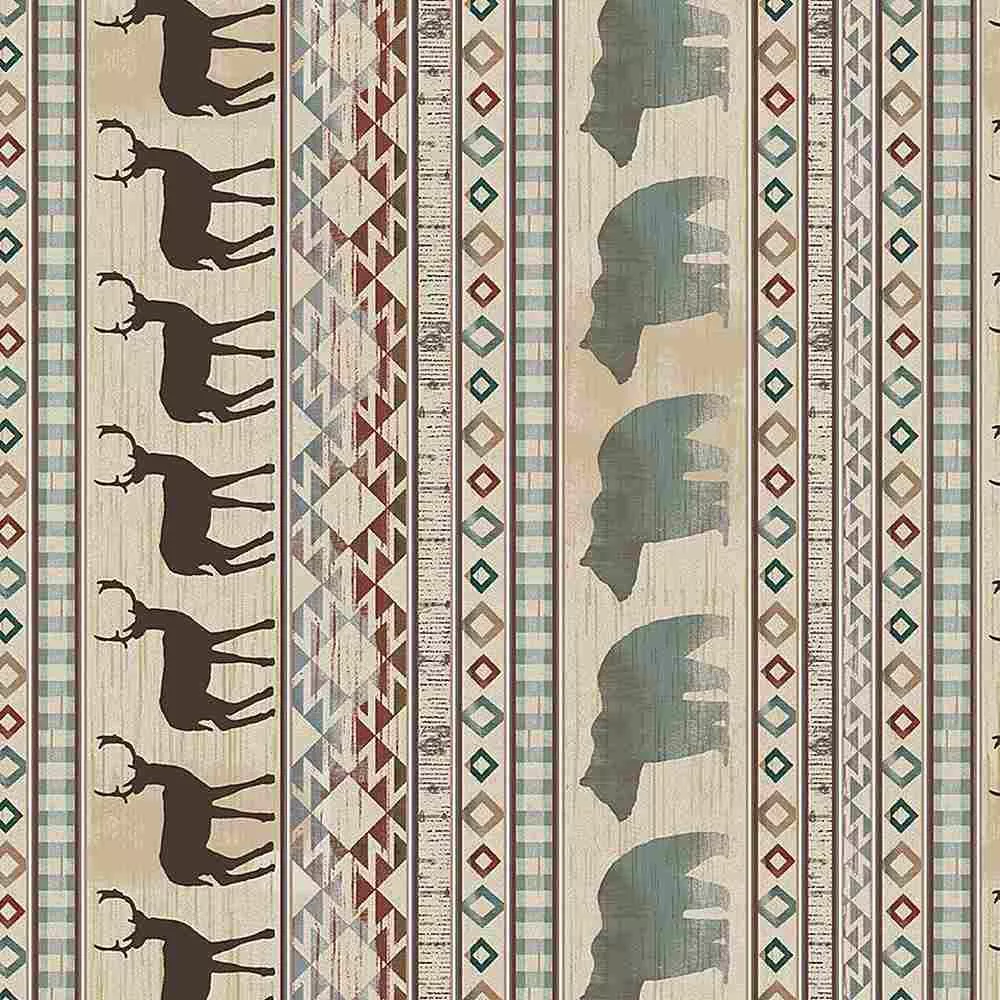TT Cabin Adventure Animal 11" Stripe NATURE-CD1698-NATURAL - Cotton Fabric