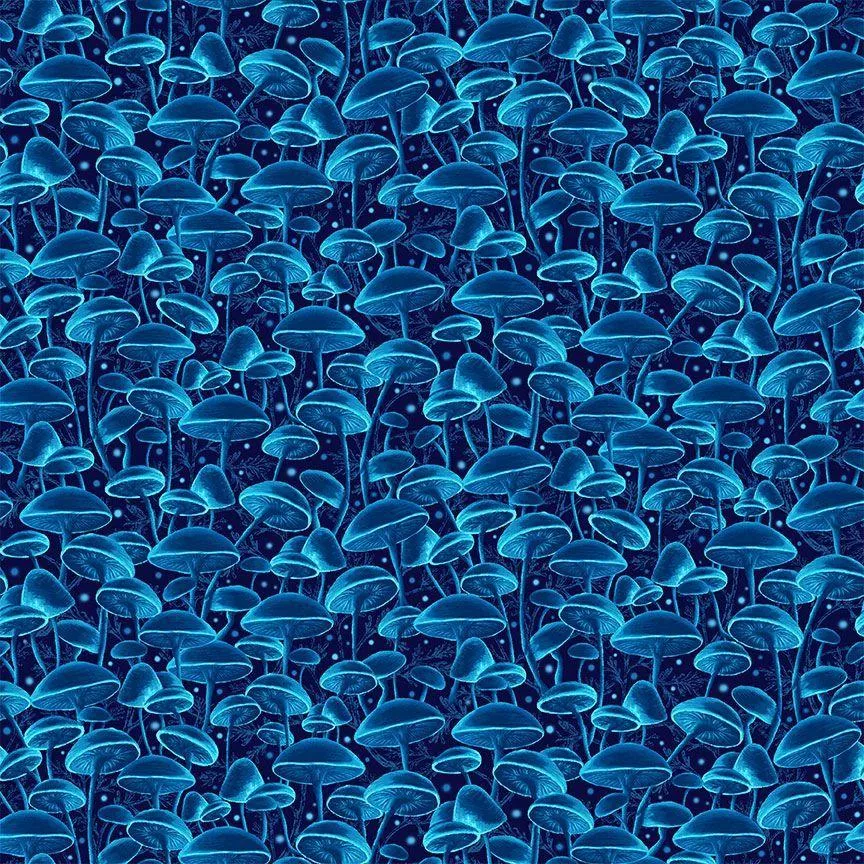 TT Electric Ocean Bioluminescente Mushrooms - CD2851-MIDNIGHT - Cotton Fabric