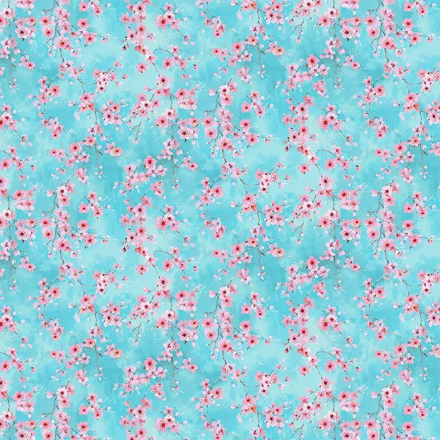 TT Flourish Cherry Blossoms - CD2587-BLUE - Cotton Fabric