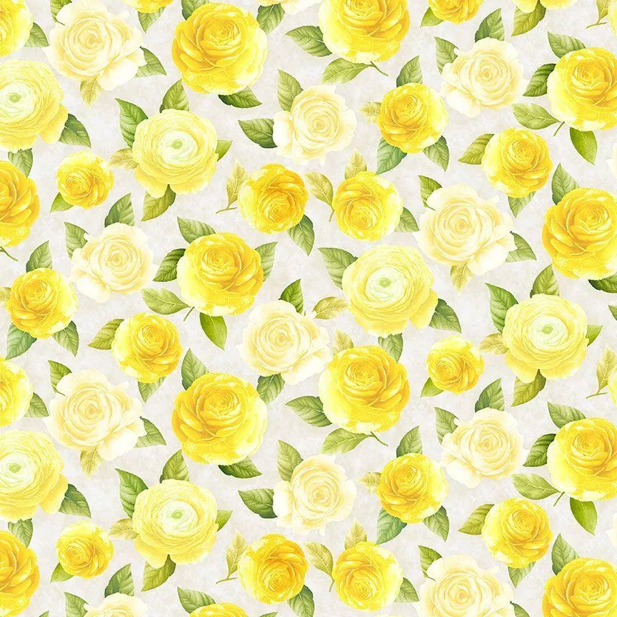 TT Lemon Bouquet Floral with Leaves - CD2457-CREAM- Cotton Fabric