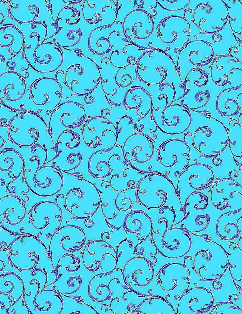 TT Royal Plume CM1009-WATER - Cotton Metallic Fabric