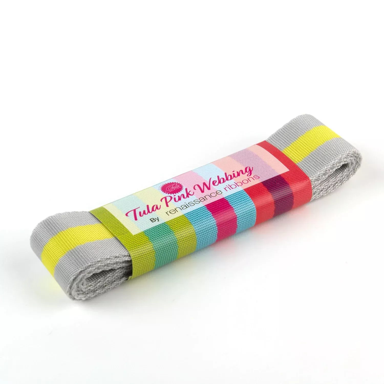 Tula Pink Nylon Webbing - 1.5" Grey + Neon Yellow | 2 Yard Cut