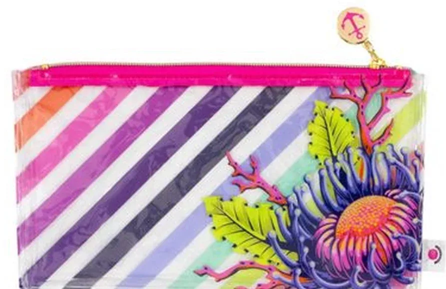 Tula Pink Pencil Pouch - Floral Reef with Pink and Gold Anchor Zipper Pull