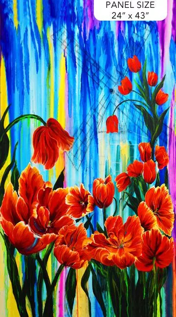 Tulip Festival - PANEL - Northcott 24"x43" - Midnight Blue 40206-46