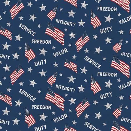 Valor Is Never Forgotten : Main Blue - #C18880R-BLUE - Riley Blake Designs