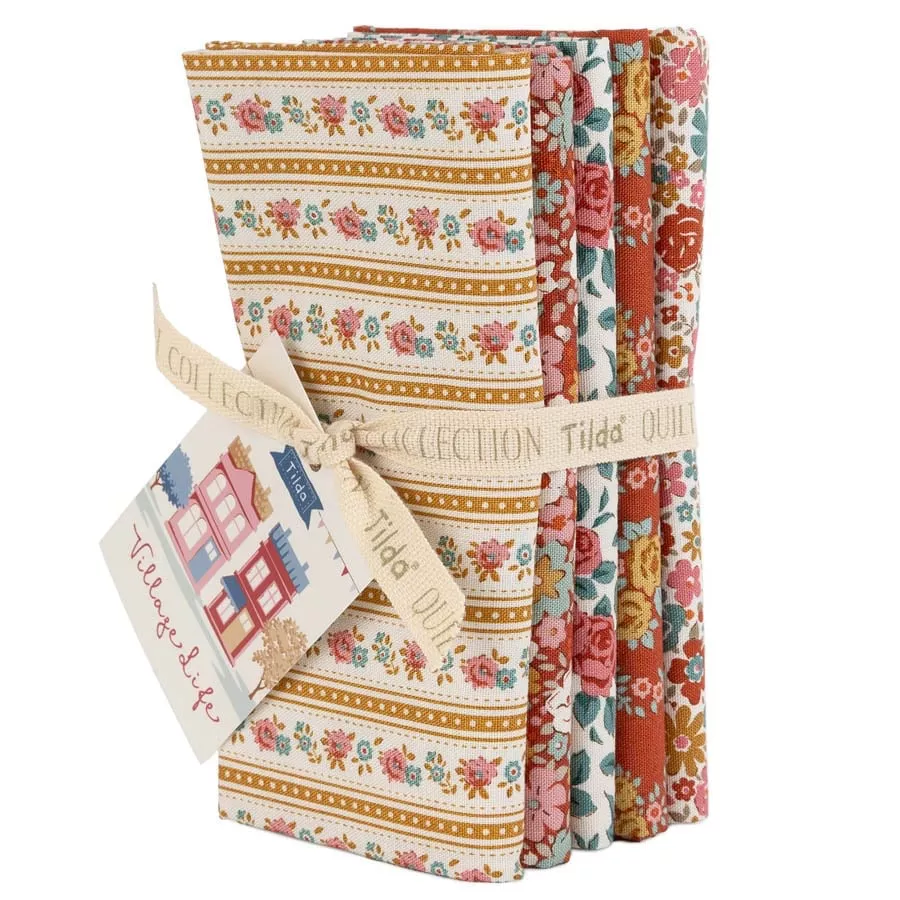 Village Life : Fat Quarter Bundle Rust/Ochre 5 fabrics 21 x 19 - #TIL300274 - Tilda