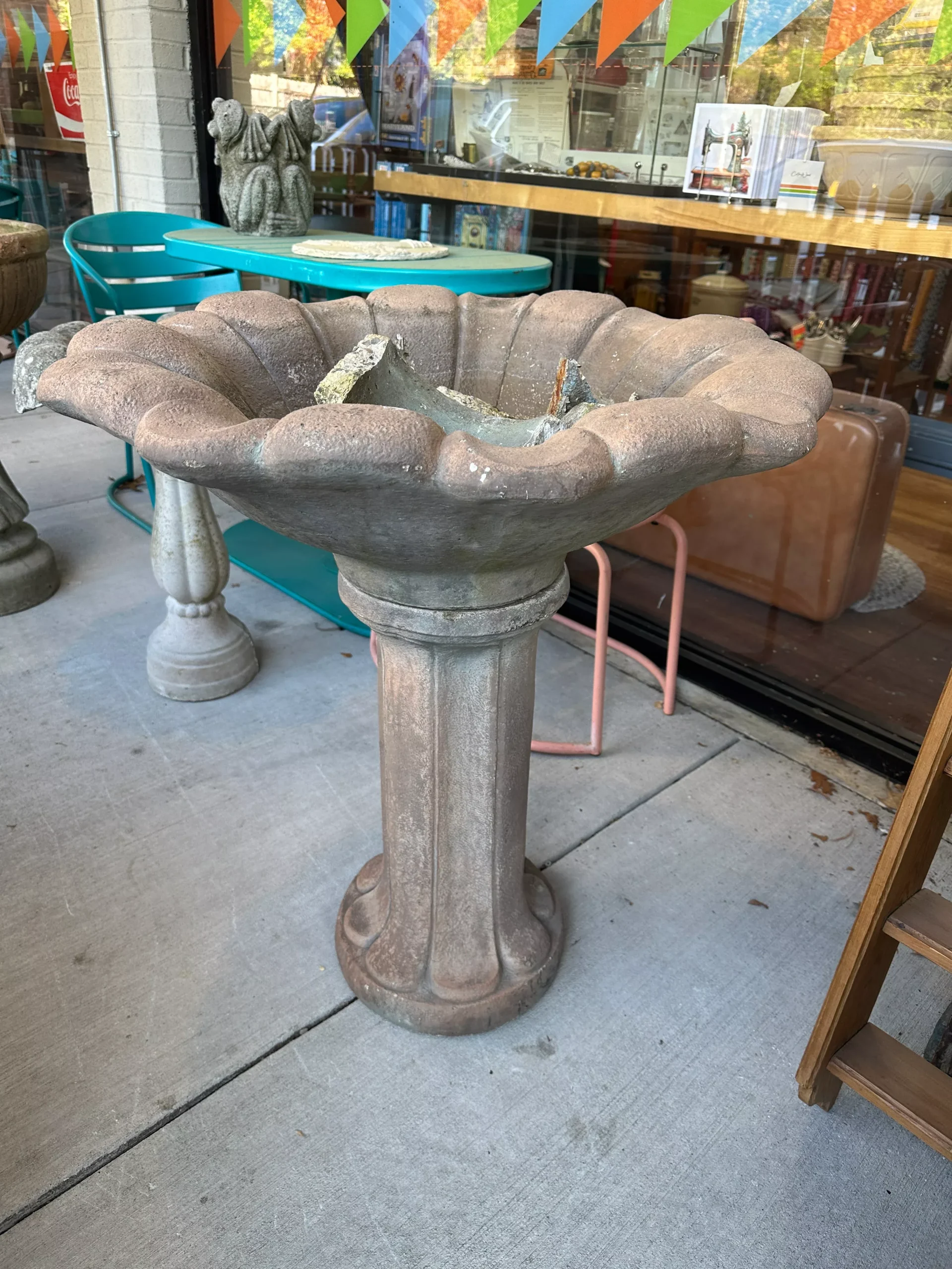 Vintage cast concrete bird bath