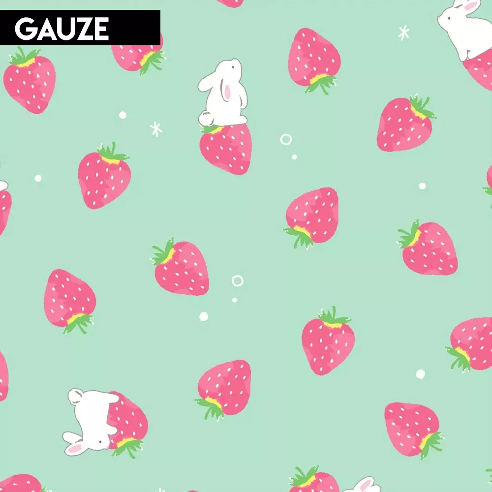 Whales & Rabbits Double Gauze - Bunnies & Strawberries Green | COSAP51106-2D