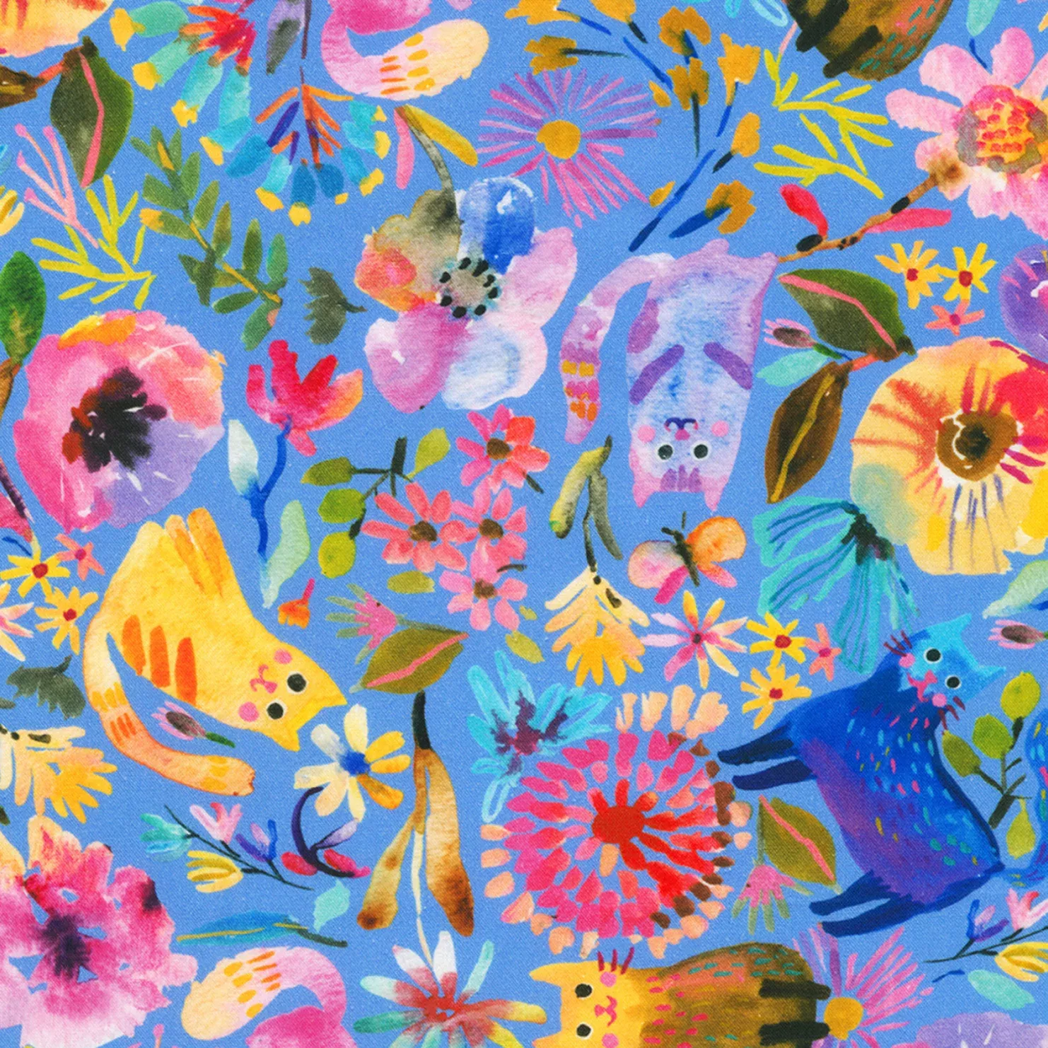 Whisker Wonderland - Flowers and Cats Periwinkle | ANAD-23284-61