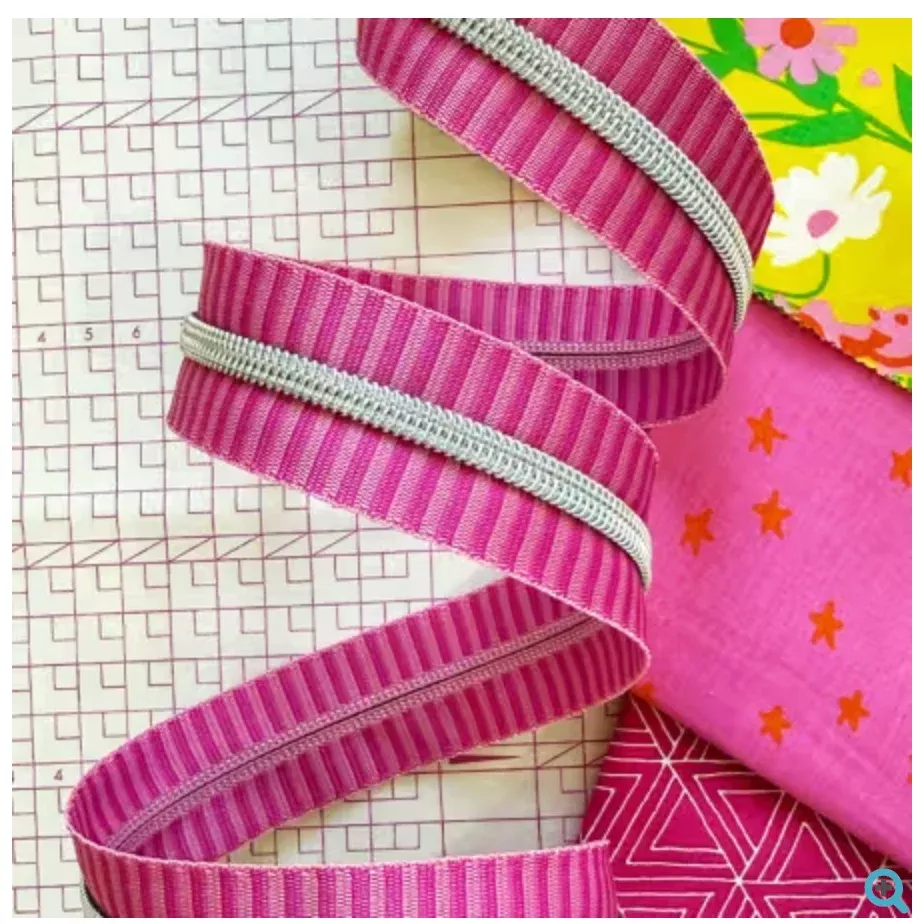 Wide Pink Stripe Zipper Tape with Nickel teeth