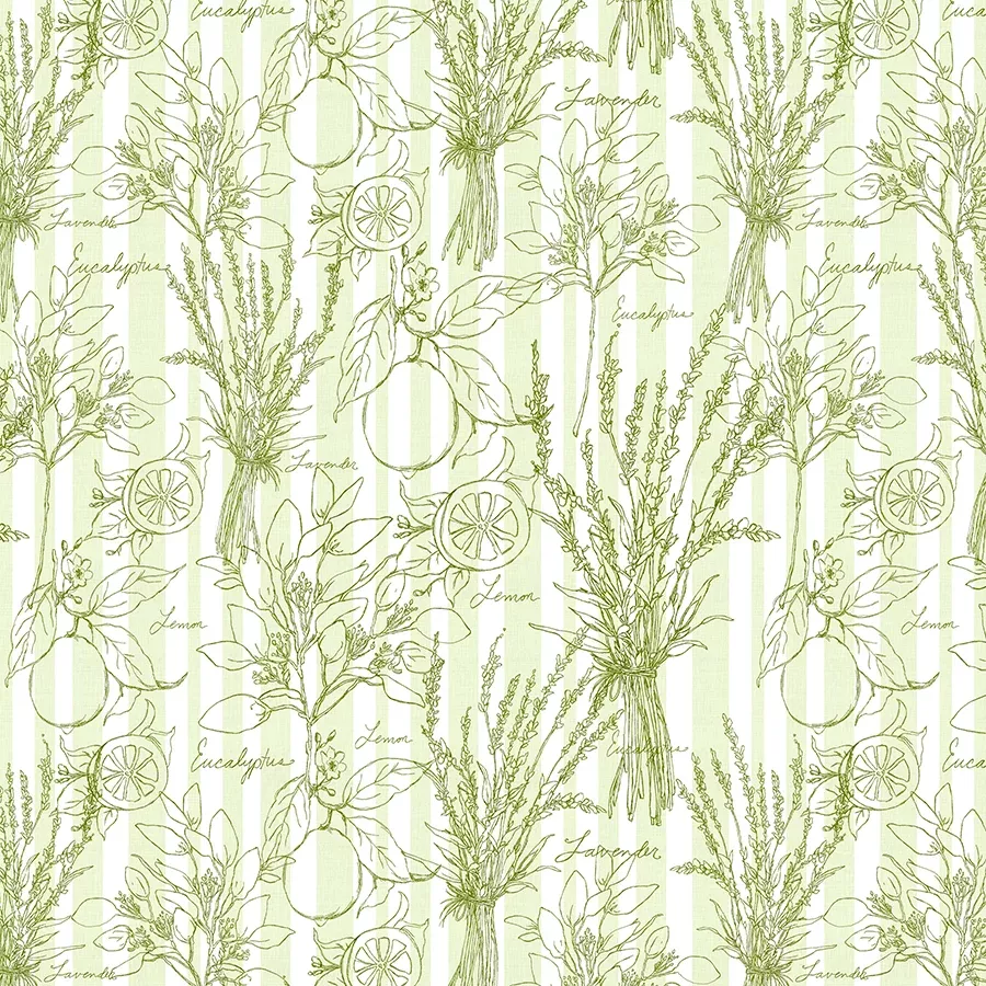 Wilmington Lavender Lemonade Toile Stripe Lime 1 Yard Cut