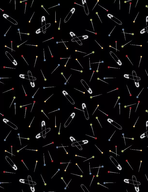 Wilmington Prints Common Threads Tossed Pins Black Fabric