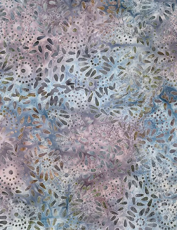 Wilmington Prints Plum Bouquet Cirlce Dots And Petals Blue Batik Fabric ONLINE PURCHASE ONLY