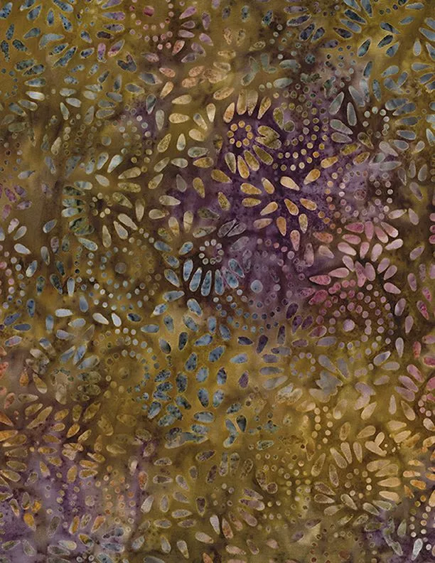 Wilmington Prints Plum Bouquet Cirlce Dots And Petals Brown Batik Fabric ONLINE PURCHASE ONLY