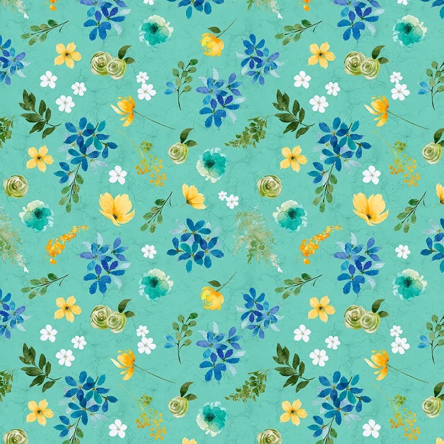 Wilmington Sunlit Serenade Large Floral Teal 1 Yard Cut
