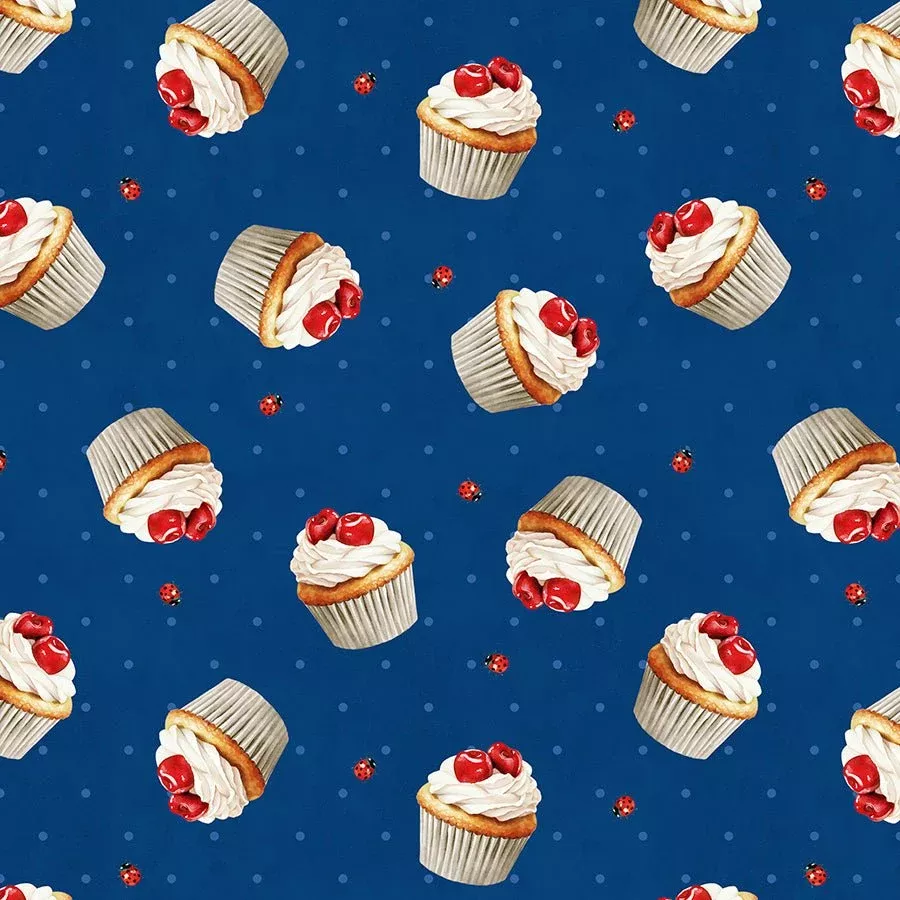 Wilmington Sweet Cherry Cupcake Toss Navy 1 Yard Cut