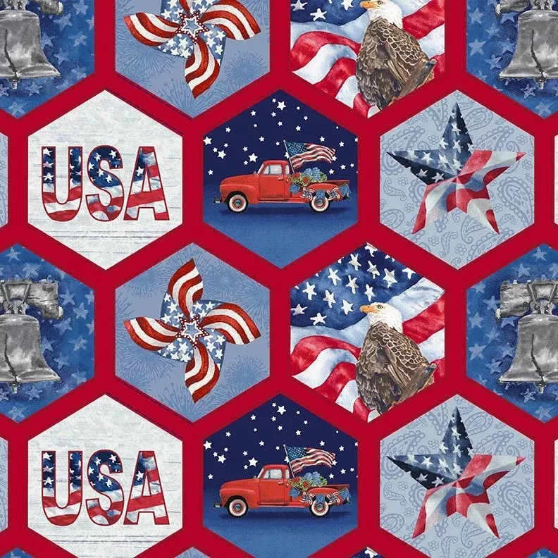 Wings of Freedom - Patriotic Honeycomb Blue/Multi 1538-76 by Erica Christopher for Henry Glass & Co.