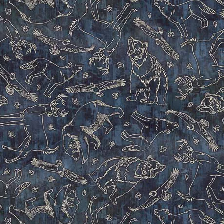 The Wonder of Nature in Navy Animal Sketches by QT Fabrics 30642 -N