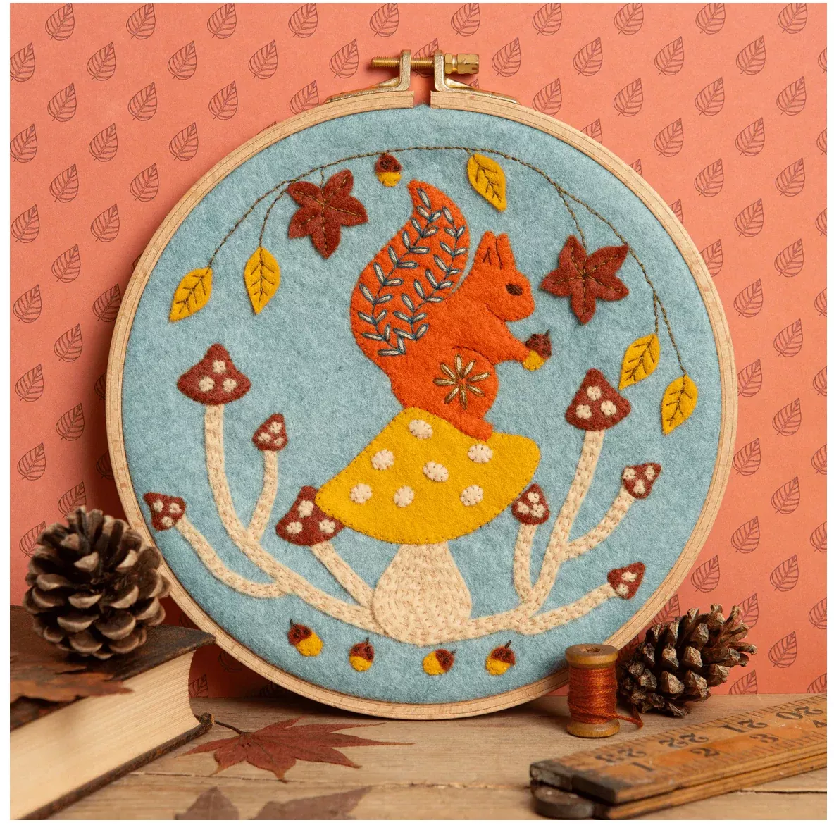 Wool Mix Felt Applique Hoop Squirrel Kit