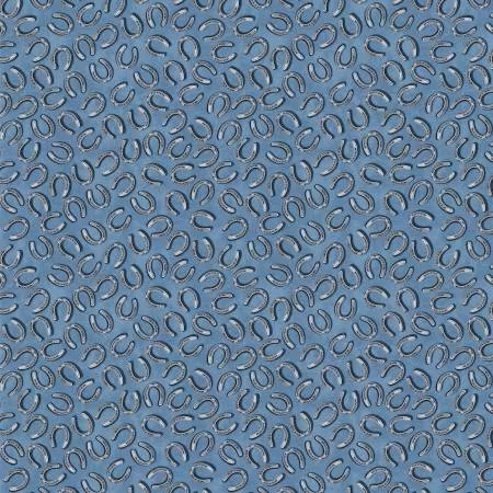 Yellowstone in Tossed Horseshoes Denim Blue By Benartex Fabrics 14480B-55