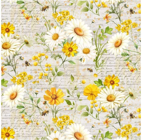 You Are My Sunshine - CD3881 Beige Daises & Flowers with Text by Timeless Treasures